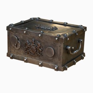 Small 19th Century Transport Trunk in Riveted Steel and Cast Iron