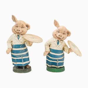 Englische edwardianische Metzgerei Schweine aus Gips, 1910er, 2er Set