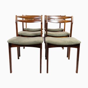 Rosewood and Green Fabric Dining Chairs, 1960s, Set of 6