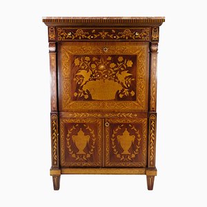 French Mahogany Secretary with Matching Marble Top, 1890s