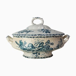 French Faience Soup Tureen with Floral Decoration, 1890s