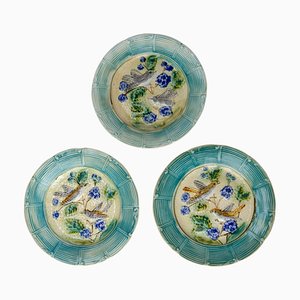 Antique French Enameled Plates, 1800s, Set of 3