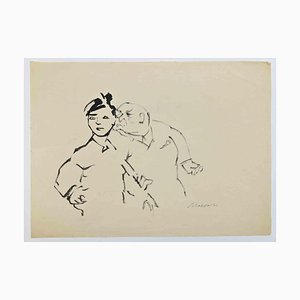 Mino Maccari, La coppia, Disegno a china, anni '50