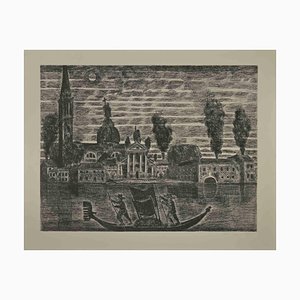 Gianpaolo Berto, Gondoliers in Venice, Etching, 1974