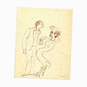 Mino Maccari, The Couple, Ink Drawing, 1930s