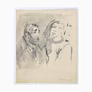 Mino Maccari, The Couple, Watercolor Drawing, 1940s