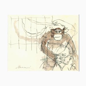 Mino Maccari, Gorilla, Pencil & Watercolor Drawing, 1970s