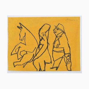 Mino Maccari, Der Ehepartner und das Pferd, Bleistiftzeichnung, 1970er