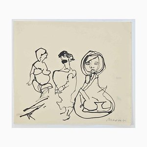 Mino Maccari, Seductive Woman, Ink Drawing, 1960s