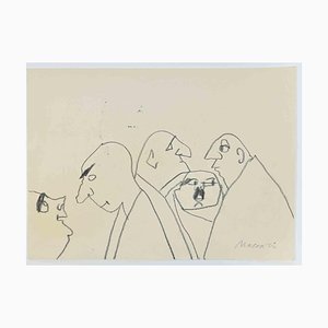 Mino Maccari, Bald Men, Pencil Drawing, 1960s