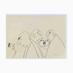 Mino Maccari, Uomini calvi, Disegno a matita, anni '60