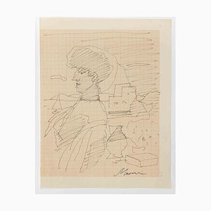 Mino Maccari, Mujer en el paisaje, dibujo a tinta, años 60