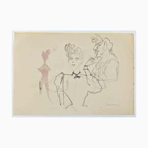Mino Maccari, The Devil, Watercolor Drawing, 1960s