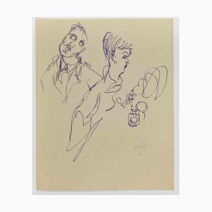 Mino Maccari, The Couple, Ink Drawing, 1940s