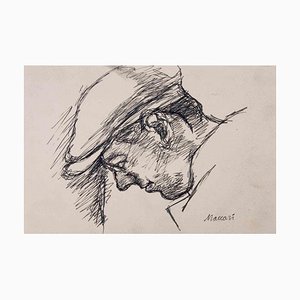 Mino Maccari, Portrait, Ink Drawing, 1928