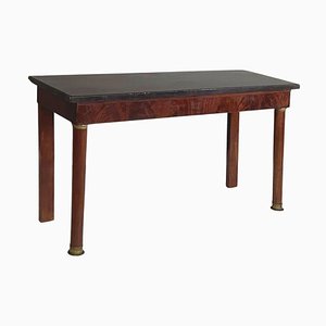 Empire Italian Console Table in Black Marble and Walnut Wood, 1820s