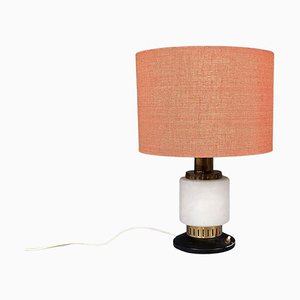 Mid-Century Modern Italian Metal Fabric and Glass Table Lamp by Stilnovo, 1960s