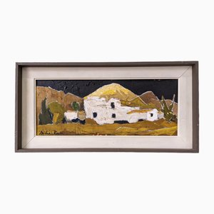 Villaggio bianco, dipinto ad olio, con cornice