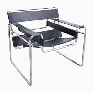 Wassily Chair in Black Core Leather by Marcel Breuer