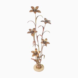 Lámpara de pie vintage con flores, años 70