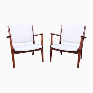 Easy Chairs with Leather Piping, 1950s, Set of 2