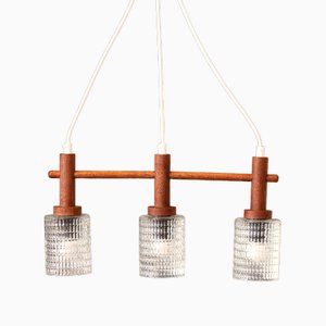 Danish Ceiling Lamp in Teak and Glass