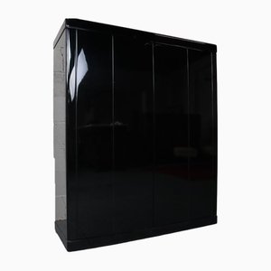Black Lacquered Bar Cabinet with Travertine Top