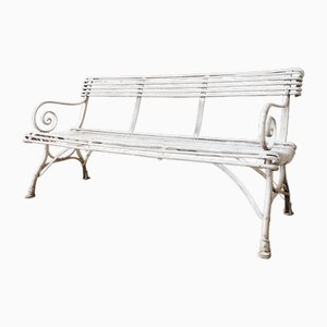 Vintage Iron Garden Bench with White Patina in the style of Arras