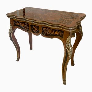 Mesa de cartas montada Ormolu francesa victoriana de marquetería con incrustaciones de Henry Dasson, década de 1860