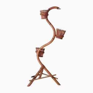 Italian Plant Holder in Rattan and Bamboo, 1960