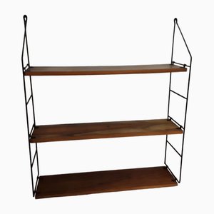 Mid-Ceremy Wall Shelf with Black Metal Wire Frame, 1960s