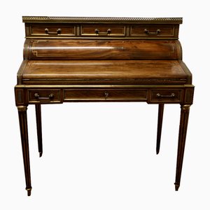 Italian Brass & Inlaid Walnut Reception Desk, 1890s