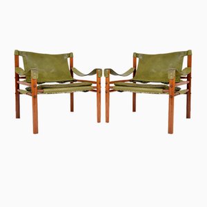 Rosewood Green Leather Sirocco Safari Chairs by Arne Norell Ab, Sweden, 1964, Set of 2