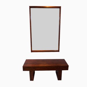 Banc d'Entrée et Miroir Scandinaves en Verre et Bois de Hovmantorp, 1960s, Set de 2