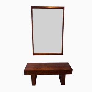 Scandinavian Entry Bench & Mirror in Glass & Wood from Hovmantorp, 1960s, Set of 2
