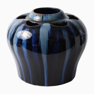 Drip Glazed Cobalt Ceramic Vase from Mons, 1920s