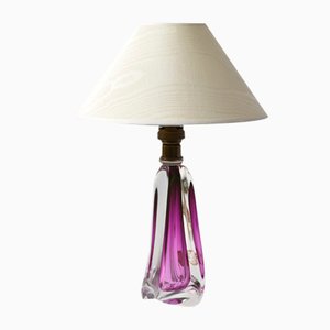 Lila Glas Tischlampe von Val Saint Lambert, 1950er