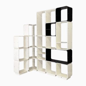 Italian Modern Modular Black White Bookcase attributed to Carlo De Carli for Fiarm, 1970s