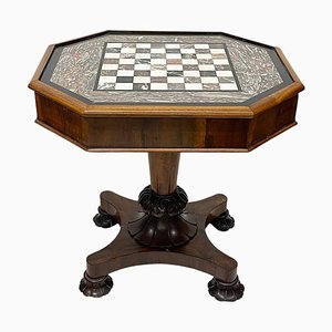 English Chess Table with Marble Inlay by Crook Richard and Son, 1840s