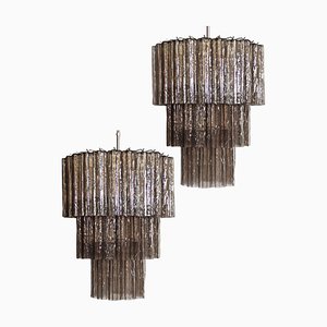 Smoked Murano Glass Tubes 3-Tier Chandelier, 1990s