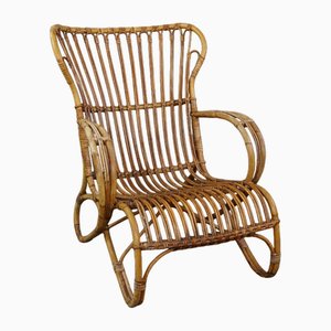 Dutch Rattan Armchair with High Back, 1950s