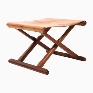 Dänischer Vintage Klapphocker aus Teak & Leder, 1960er