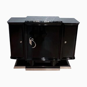 Small Art Deco Buffet in Black Lacquered Maple and Marble by André Arbus, France, 1930