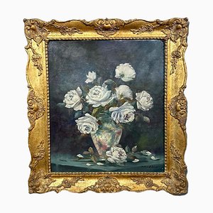 Jarrón de flores, de finales del siglo XIX, óleo sobre lienzo, enmarcado