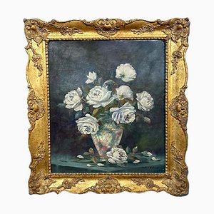 Vase de Fleurs, Fin du 19ème Siècle, Huile sur Toile, Encadrée