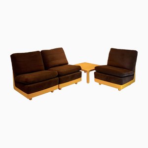 FG2008 Yellow Seats and Coffee Table by Wolfgang Feierbach, 1974, Set of 4