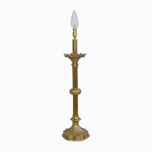 Lámpara de mesa con candelabro de bronce dorado, de finales del siglo XIX