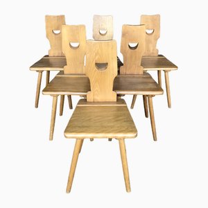 Brutalist Dining Chairs in Beech, 1960s, Set of 6