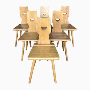 Chaises de Salle à Manger Brutalistes en Hêtre, 1960s, Set de 6