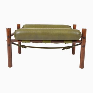 Mid-Century Swedish Ottoman in Beech and Green Leather by Arne Norell for Arne Norell Ab, 1960s
